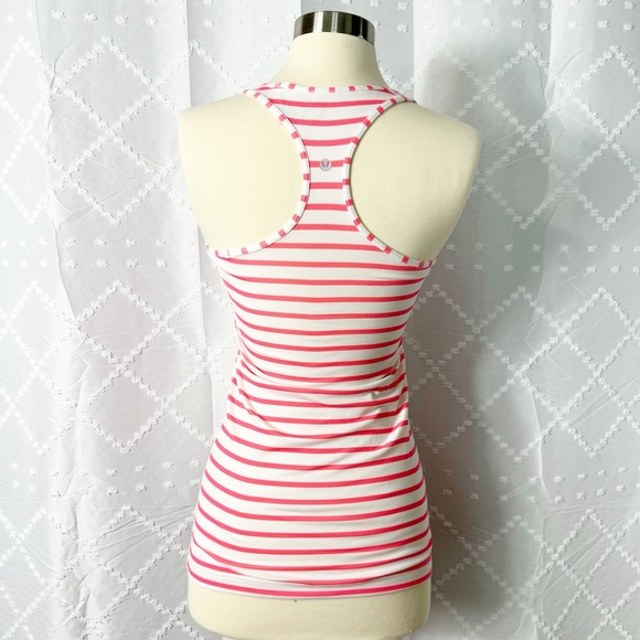🥈 170. LULULEMON Cool Racerback Tank neon coral pink & white stripes - Picture 3 of 7
